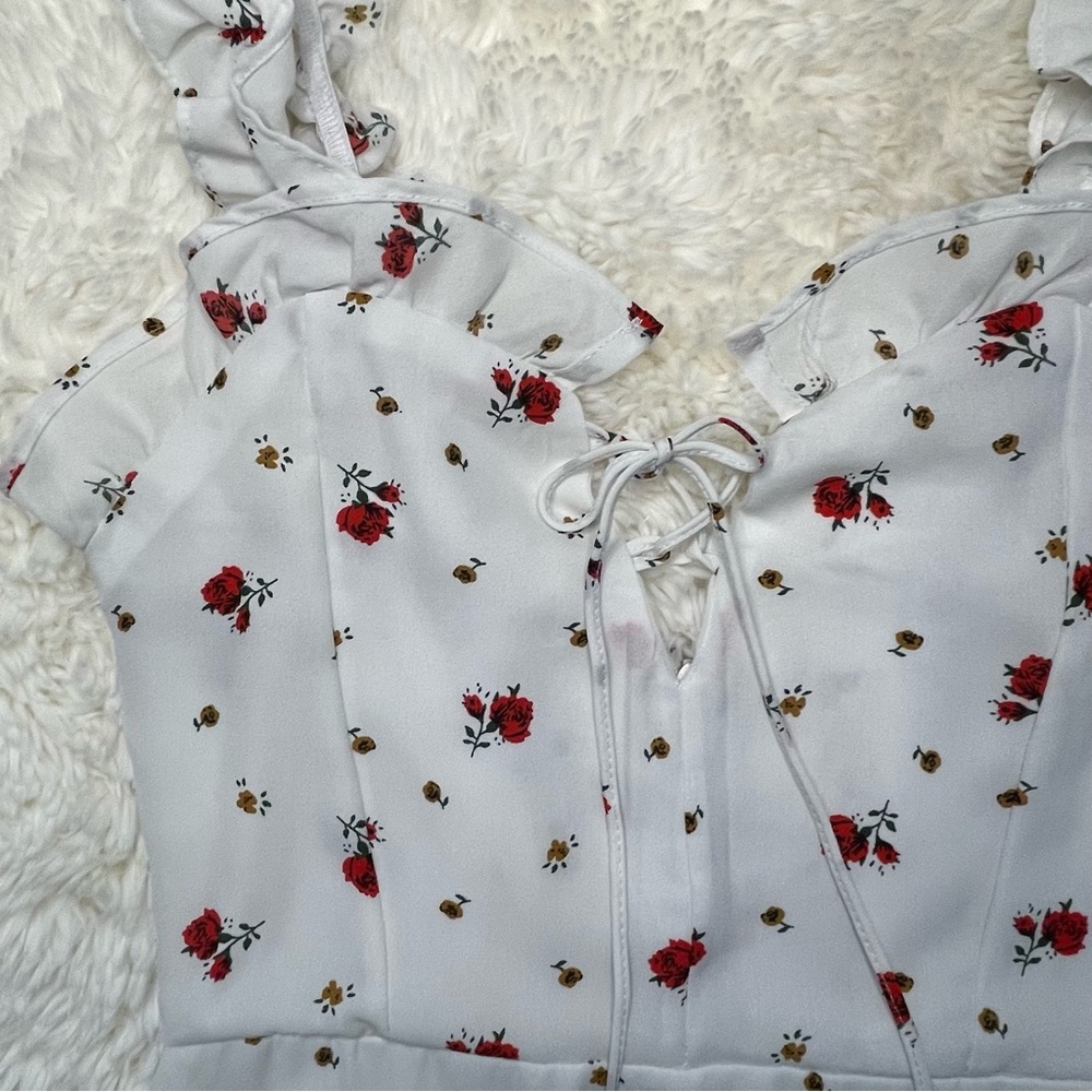 White & Red Floral Mini Dress - Picture 4 of 13